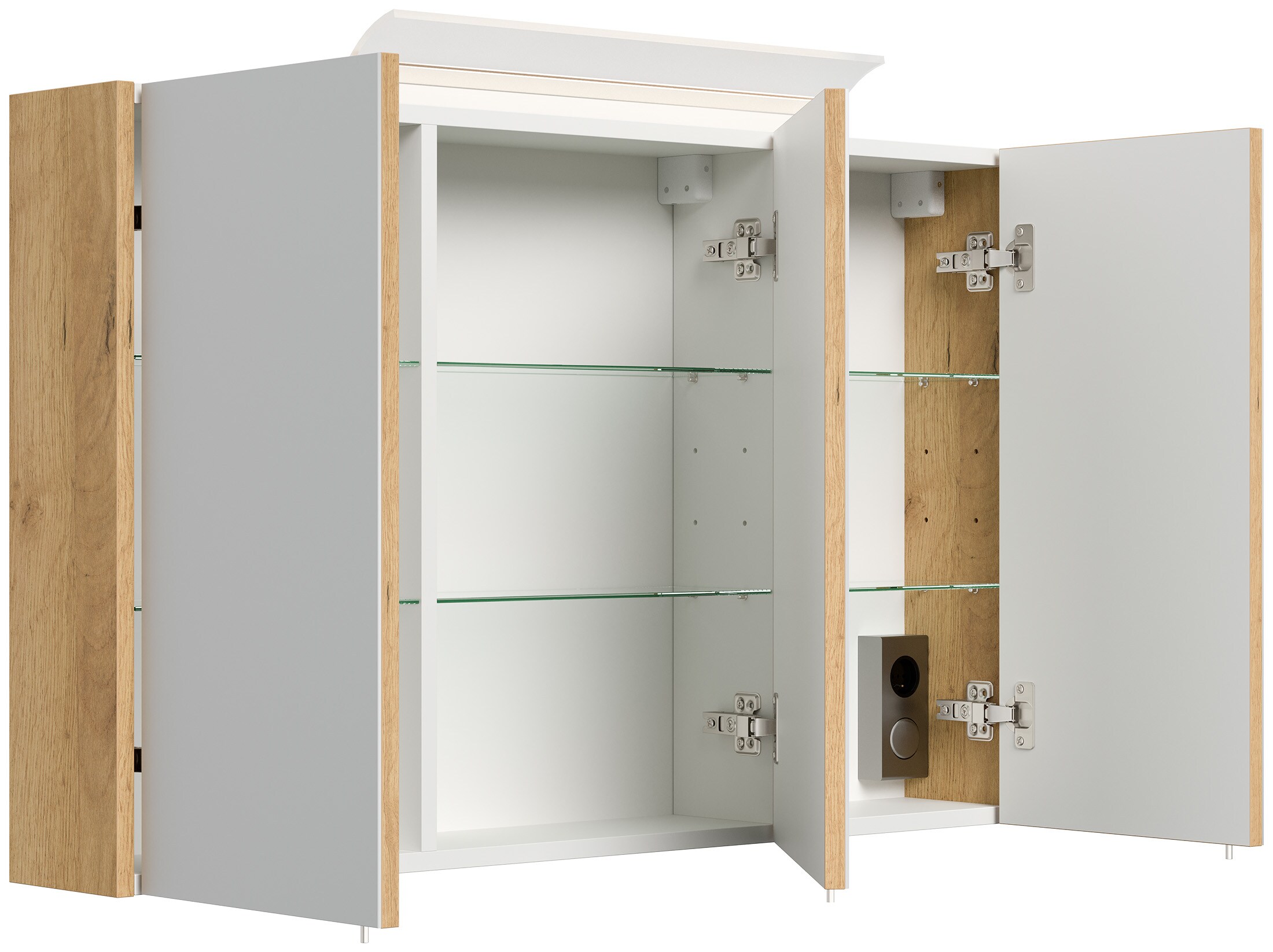 Spiegelschrank 120cm inkl. Design LED-Lampe und Glasb&ouml;den weiss hochglanz - Bild 1