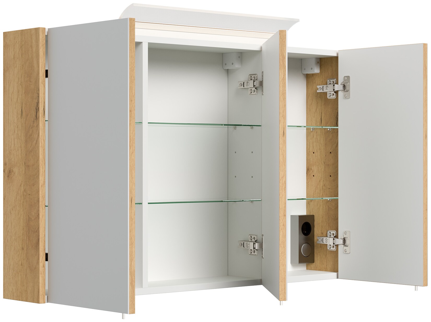 Spiegelschrank 120cm inkl. Design LED-Lampe und Glasböden weiss hochglanz