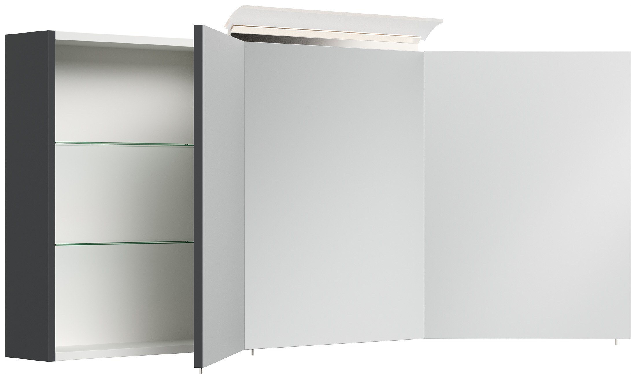 Spiegelschrank 140cm inkl. Design LED-Lampe und Glasb&ouml;den weiss hochglanz - Bild 1