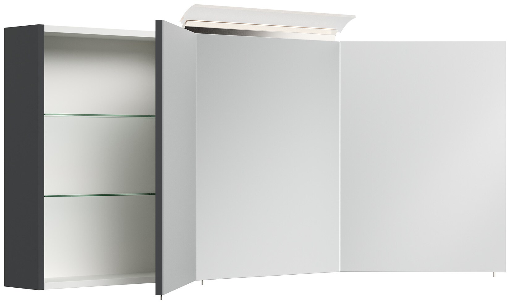Spiegelschrank 140cm inkl. Design LED-Lampe und Glasböden weiss hochglanz