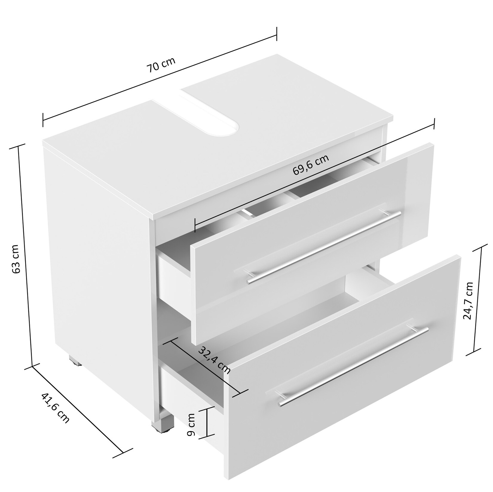 Mondial Universal Unterbau auf Standfüßen 70 cm SoftClose weiss hochglanz
