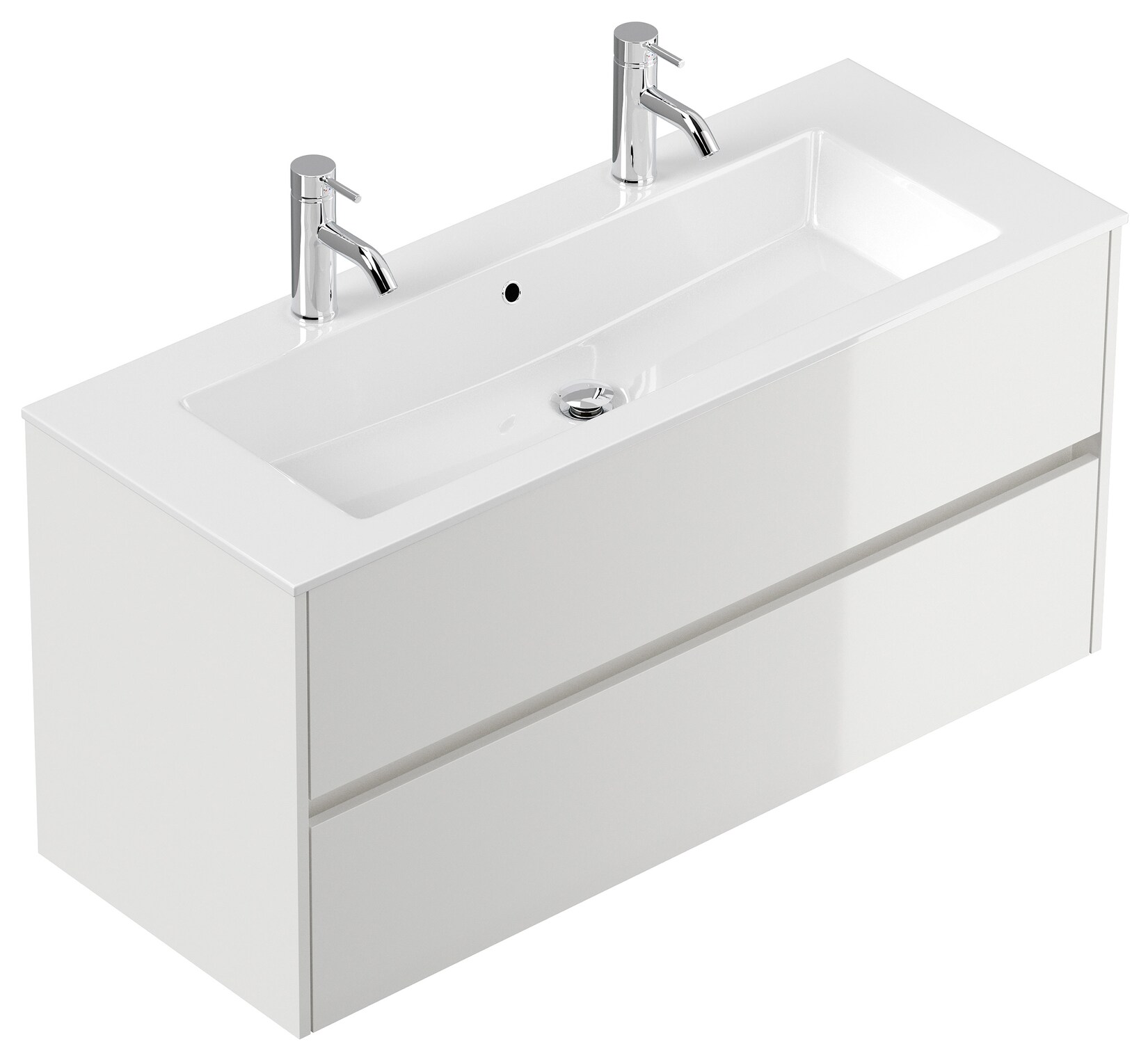 Badmöbel Limes & Doppel-Waschtisch 120cm 2 Greifraum SoftClose Auszüge weiß Hgl