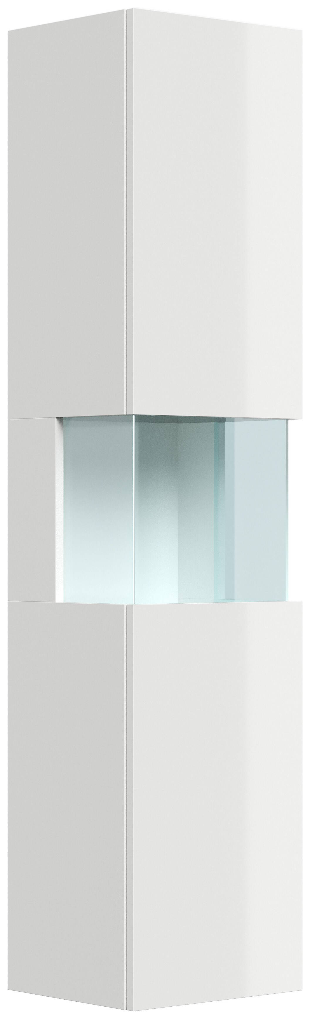 Badezimmer Hochschrank 150cm  Softclose Wandmontage Glaselement wei&szlig; Hgl - Bild 1