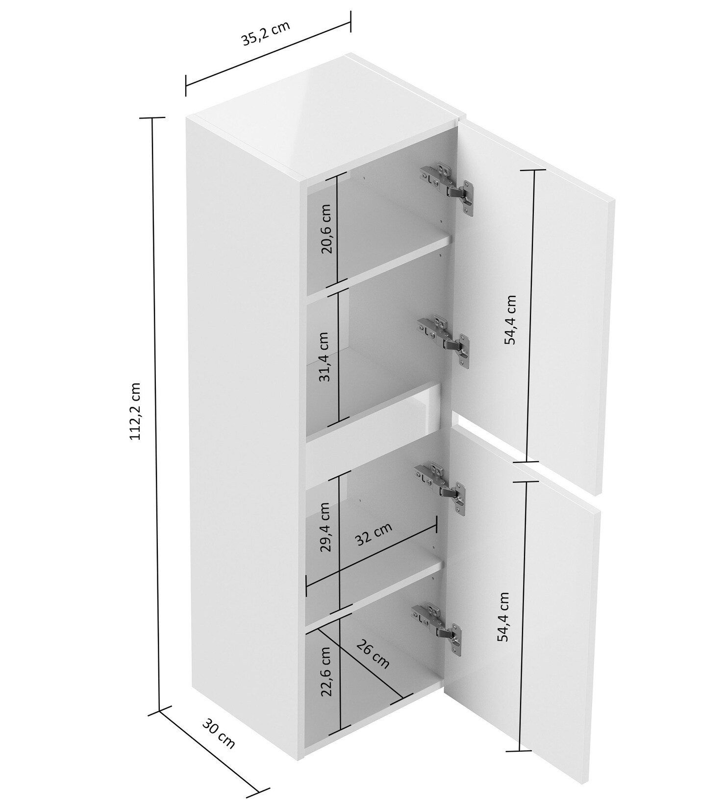 Limes Badezimmer Hochschrank 112cm Softclose Wandmontage weiß Hgl