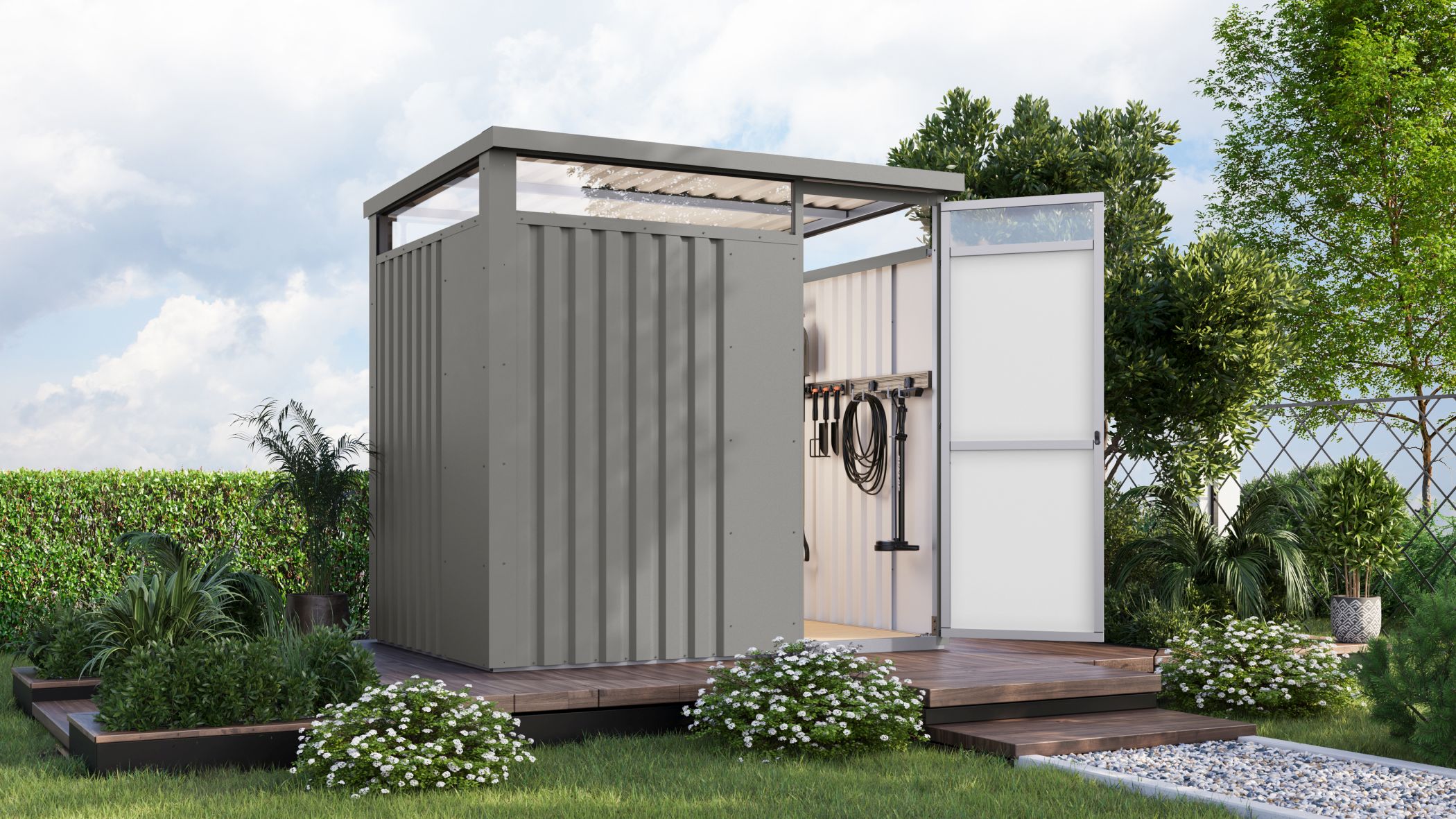 Karibu Gartenhaus Superline XXL im Set mit Anbaudach 2,25 m anthrazit - Bild 1