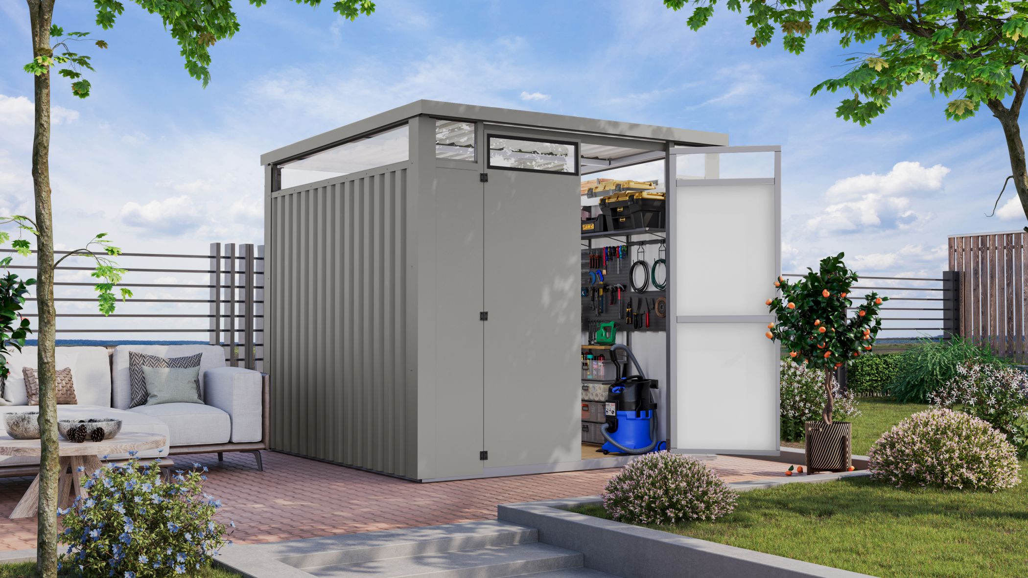 Karibu Gartenhaus Superline XXL im Set mit Anbaudach 2,25 m anthrazit - Bild 1