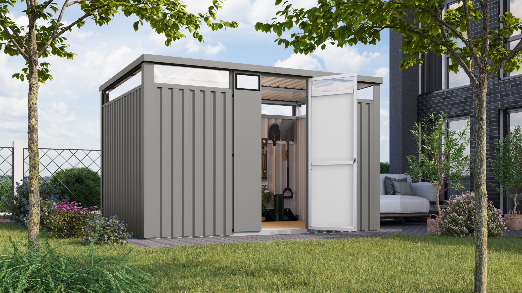 Karibu Gartenhaus Superline XXL im Set mit Anbaudach 2,25 m anthrazit - Bild 1