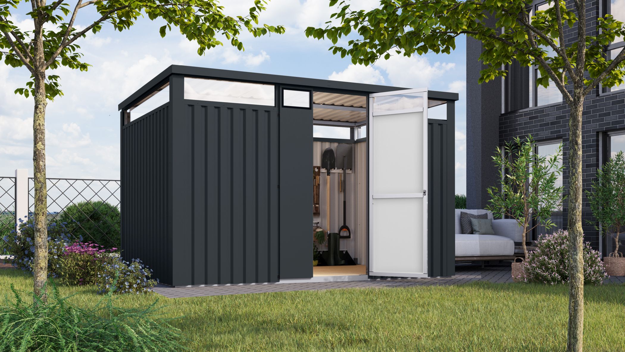 Karibu Gartenhaus Superline XXL im Set mit Anbaudach 2,25 m anthrazit - Bild 1