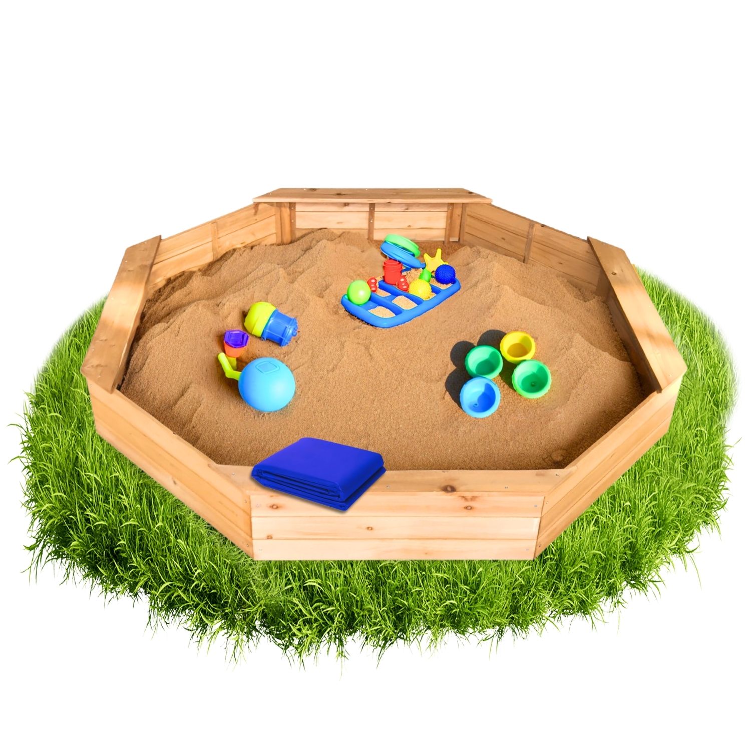 Coemo 8-eckiger Sandkasten Larry L Holz inkl. Abdeckplane + Bodenplane - Bild 1