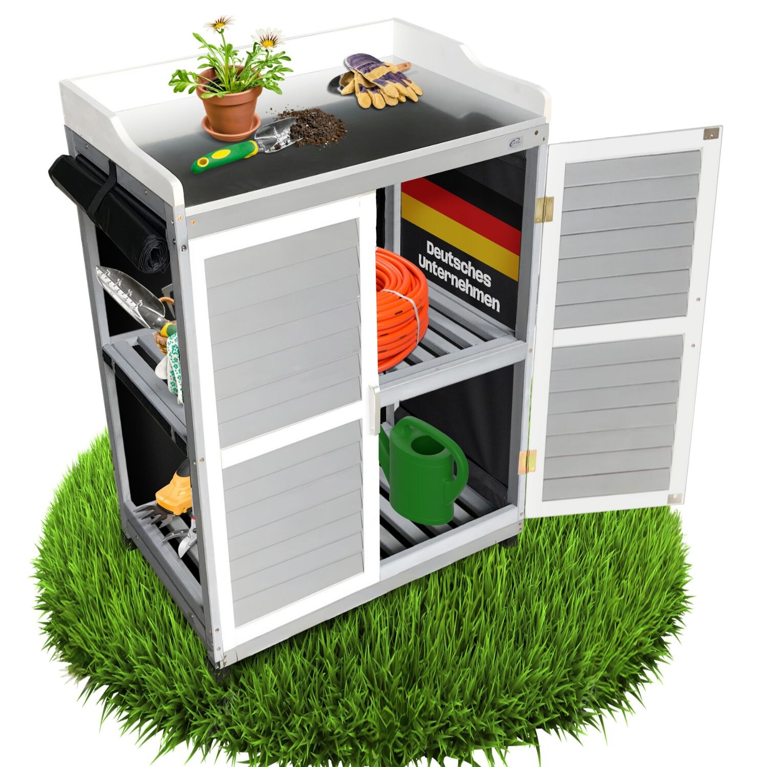 Coemo Gartenschrank Lola aus Holz Balkonschrank mit verzinkter Arbeitsplatte