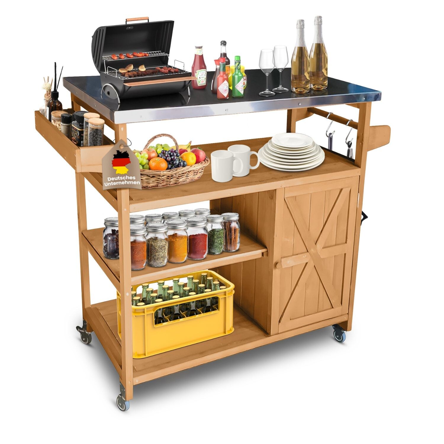 Coemo Servierwagen Grillstation James M Kücheninsel Holz, auf Rollen 118 x 47 x 92 cm | 04262481830033
