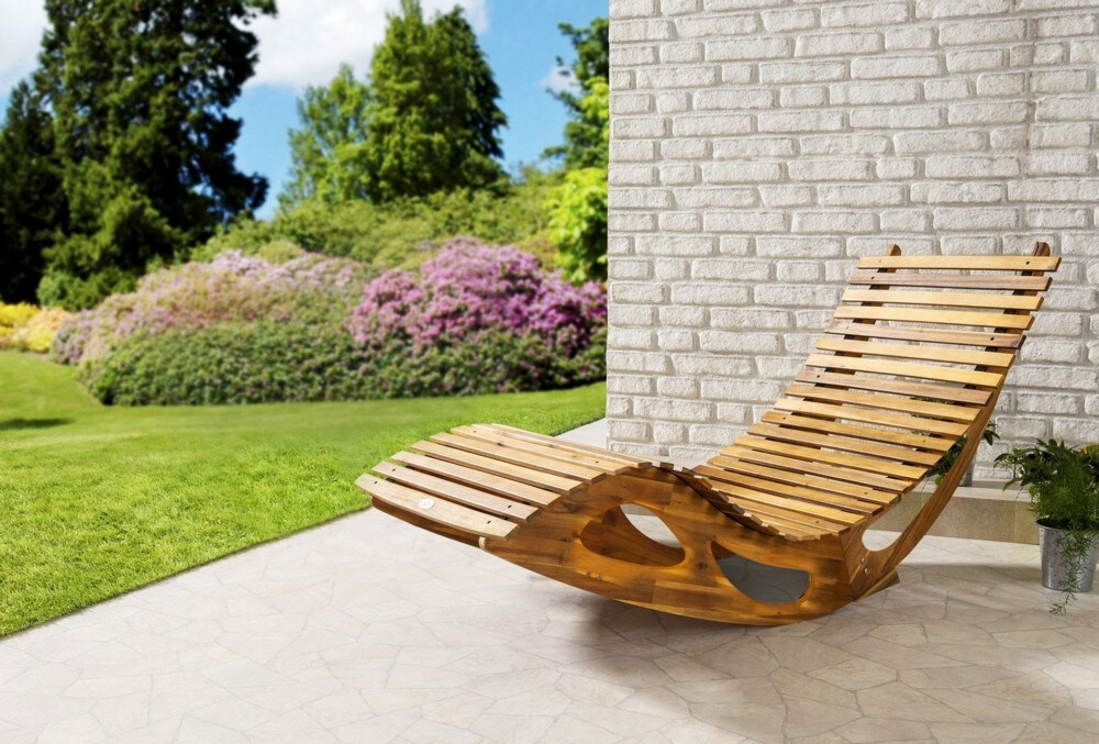 CHILLROI Ergonomische Schwungliege / Saunaliege aus Akazienholz, faltbar