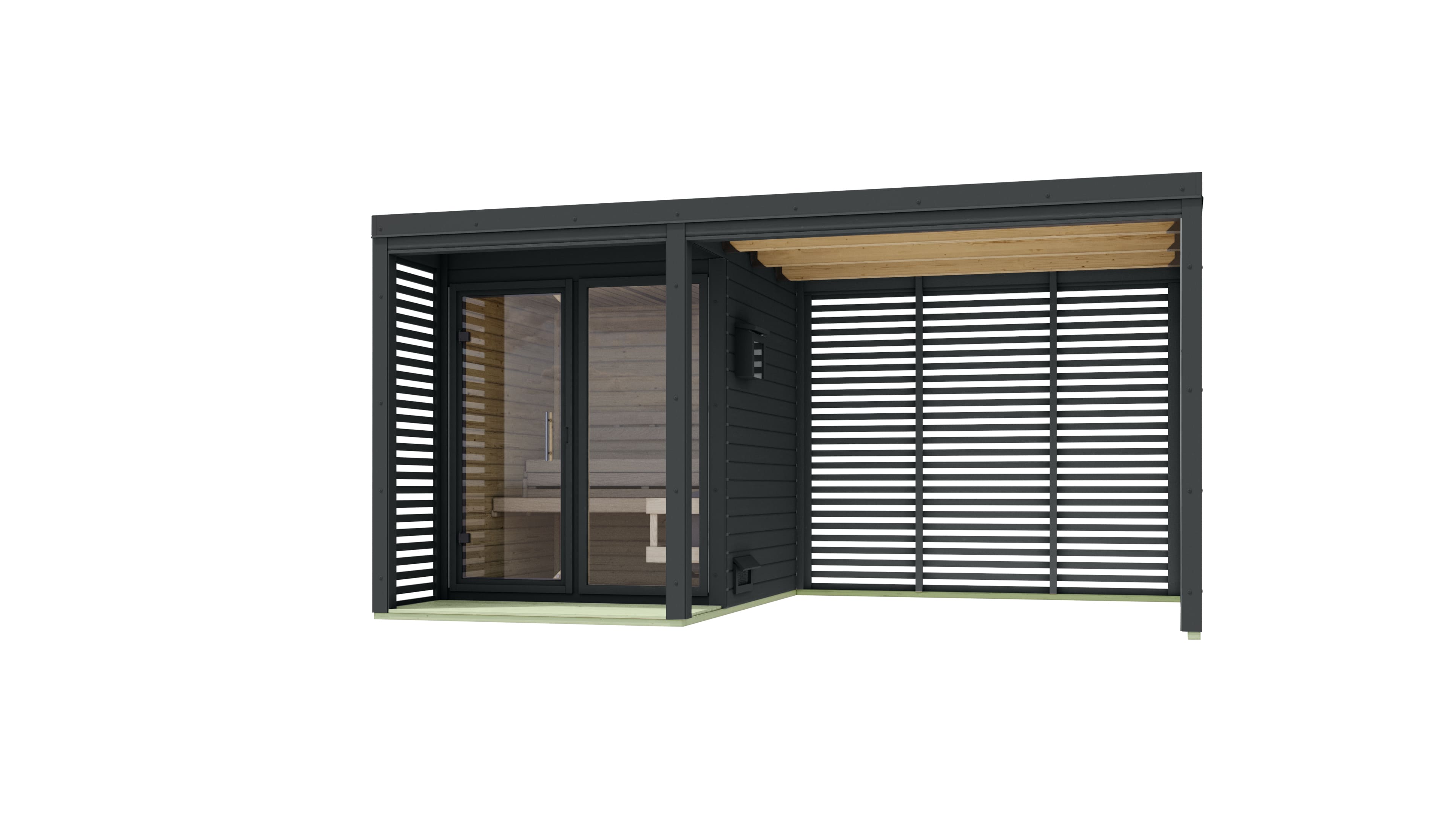 Karibu Saunahaus Angelus XL inkl. Anbau und Saunaofen integr. Strg. - Bild 1