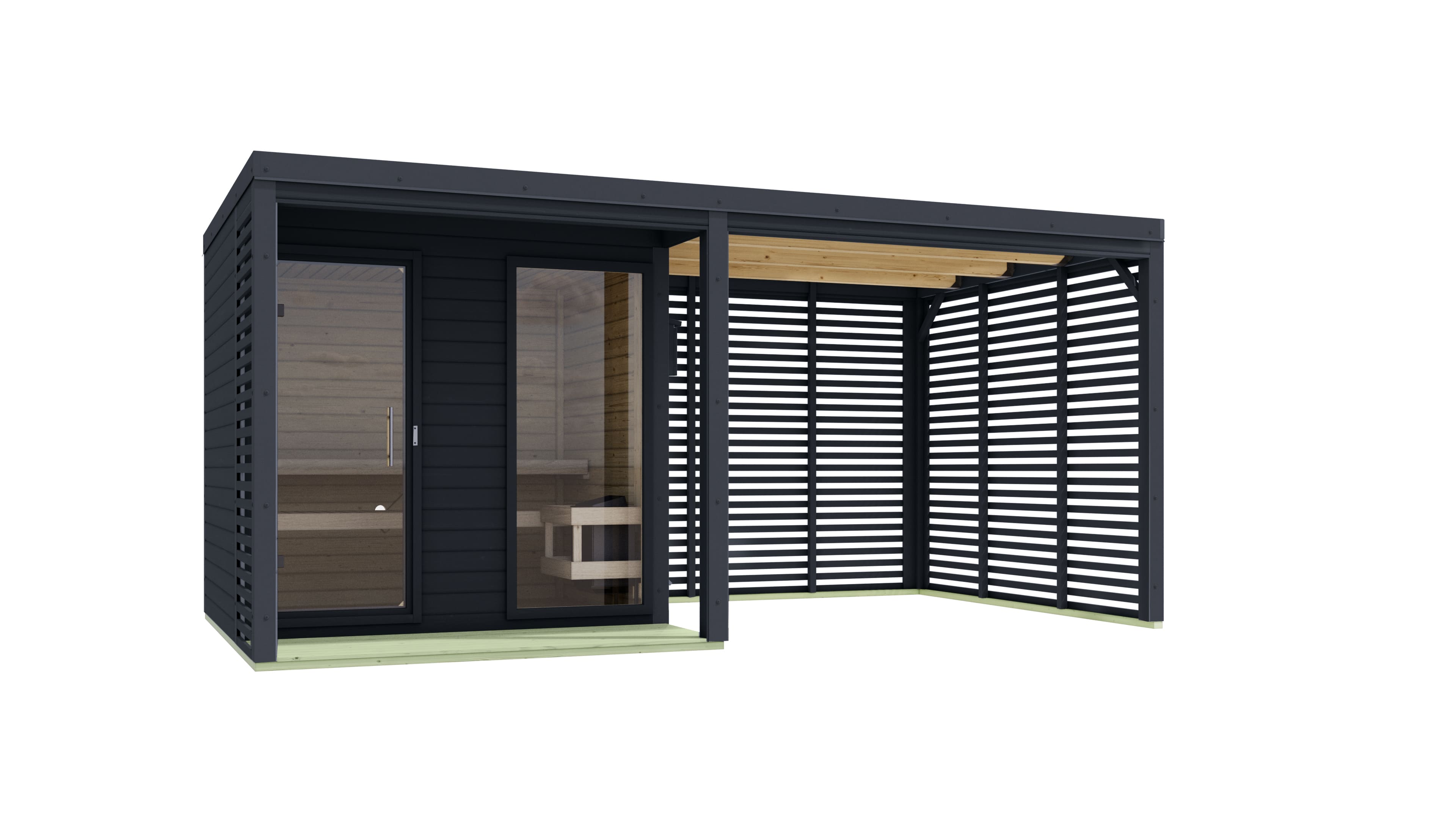 Karibu Saunahaus Angelus XL inkl. Anbau und Saunaofen integr. Strg. - Bild 1