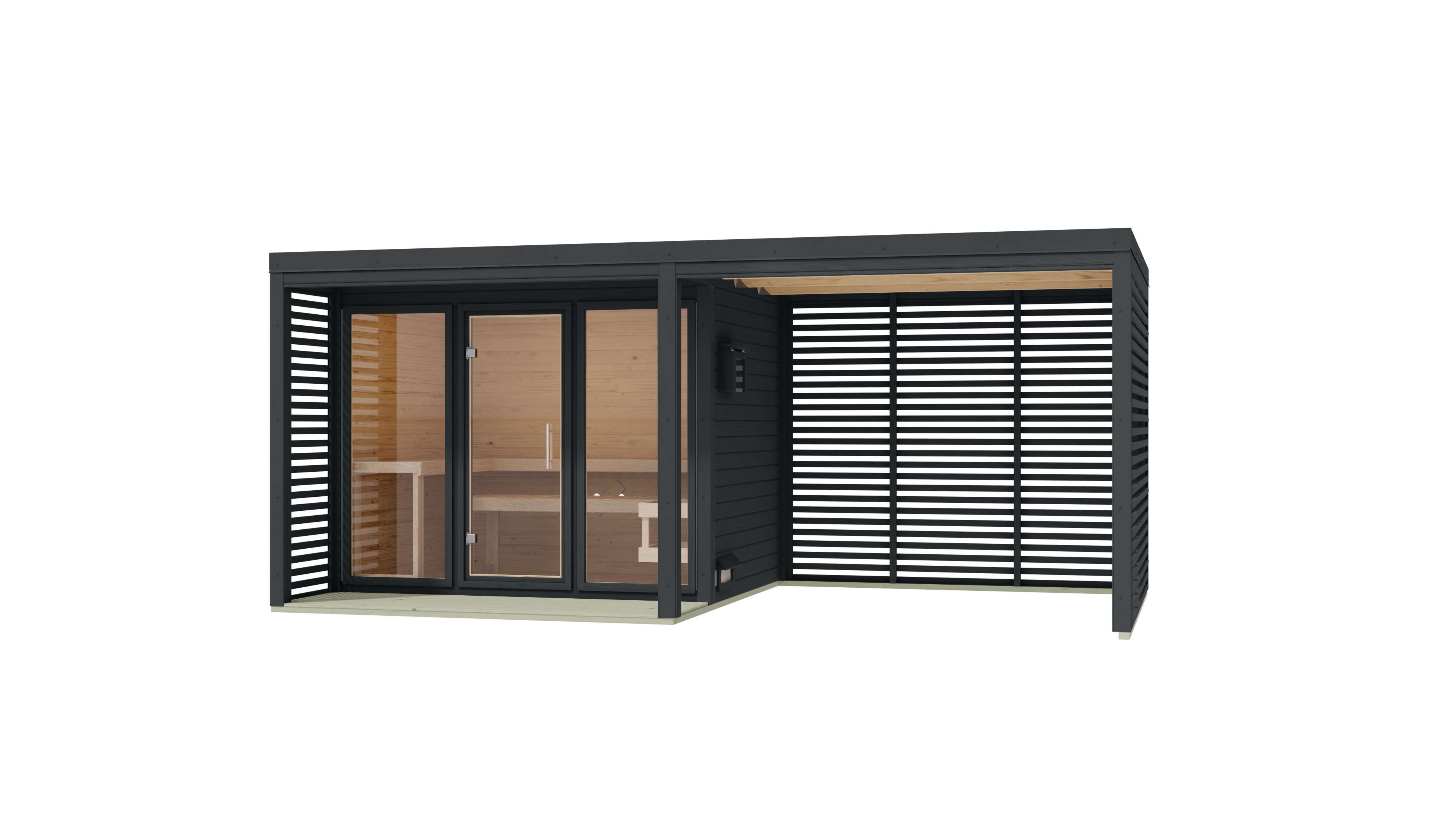 Karibu Saunahaus Angelus XL inkl. Anbau und Saunaofen integr. Strg. - Bild 1