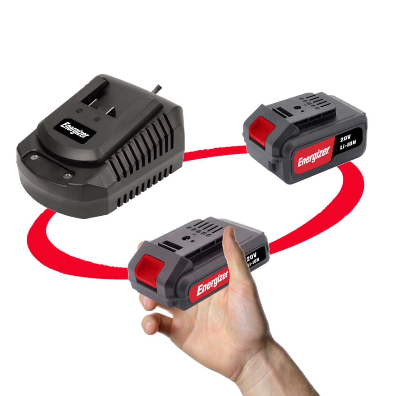 Energizer 20V Akku-Set mit Schnellladeger&auml;t &ndash; 2Ah & 4Ah Lithium-Ionen Akkus - Bild 1