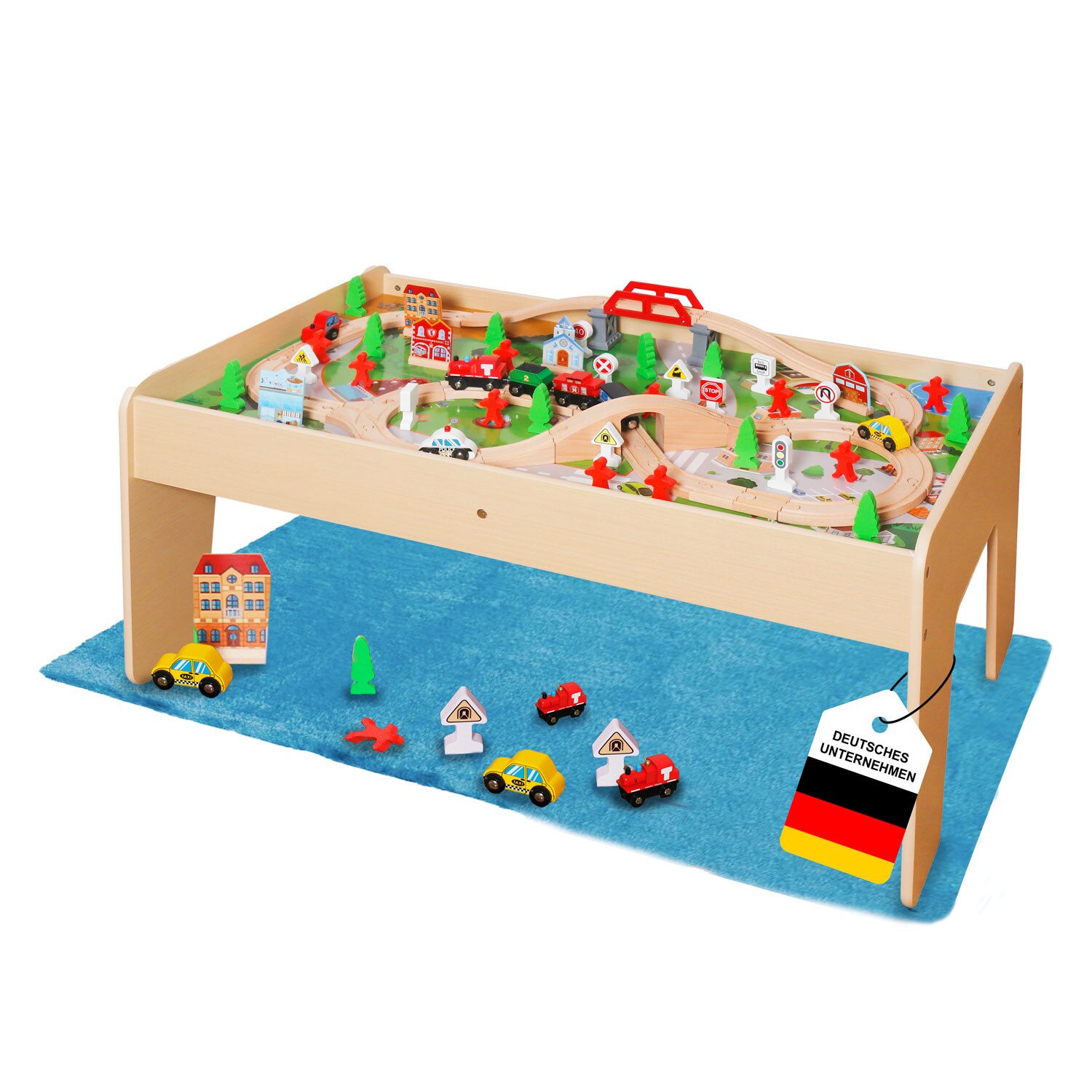 Coemo Spieltisch mit 90-tlg. Holzeisenbahn Farbe Natur - Bild 1