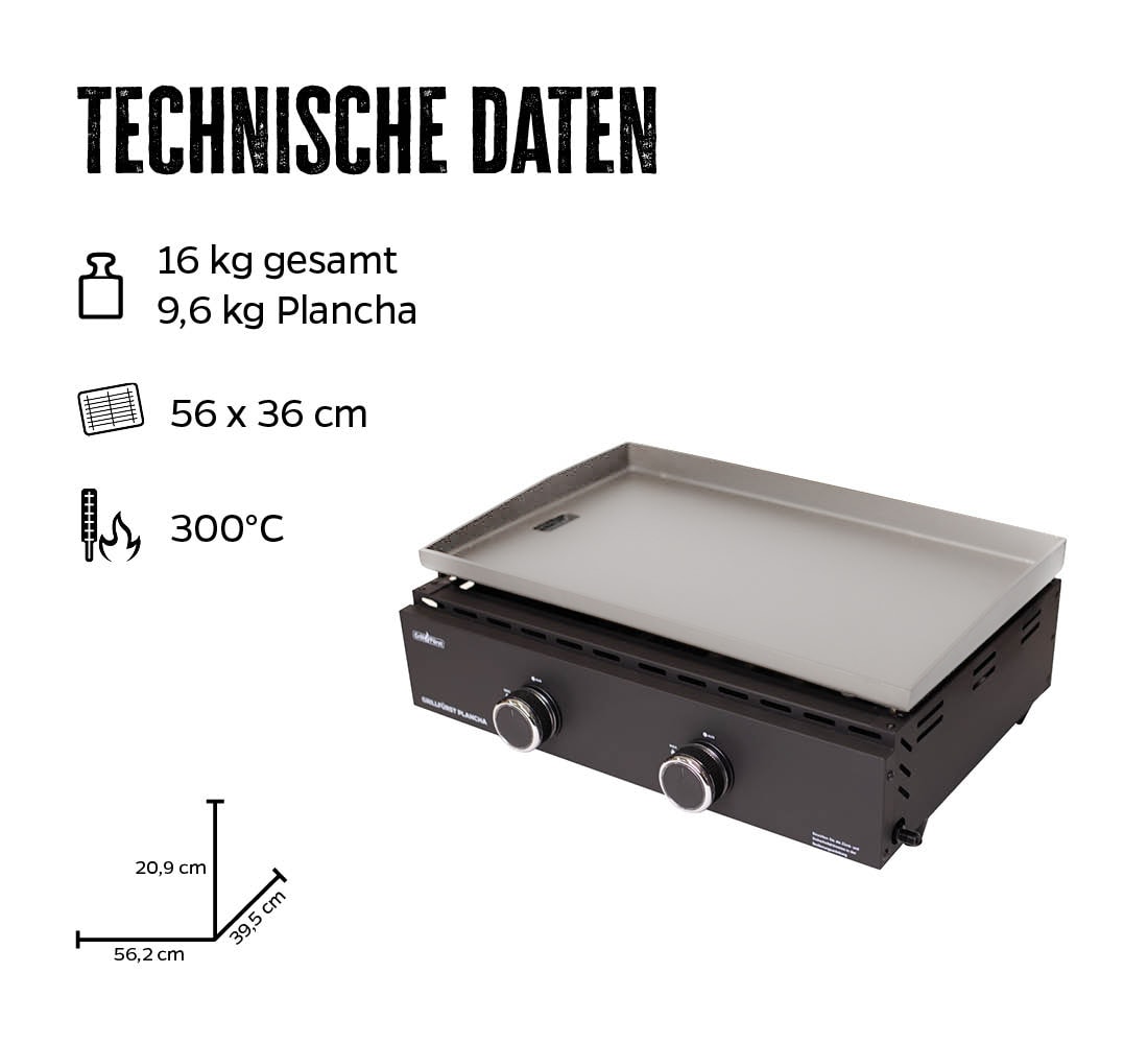 Grillf&uuml;rst Plancha Grill - 2 Brenner mit insgesamt 7 kW und Edelstahl Plancha - Bild 1