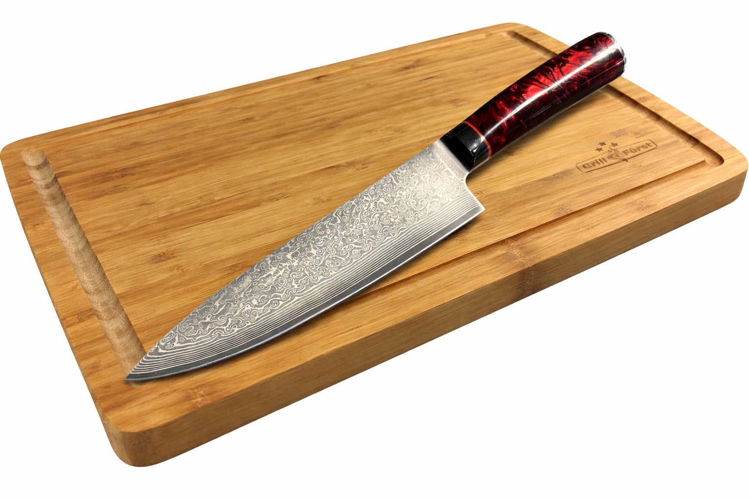Grillf&uuml;rst Schneide & Messer Set Schneidebrett und Damast Hochmesser - Bild 1