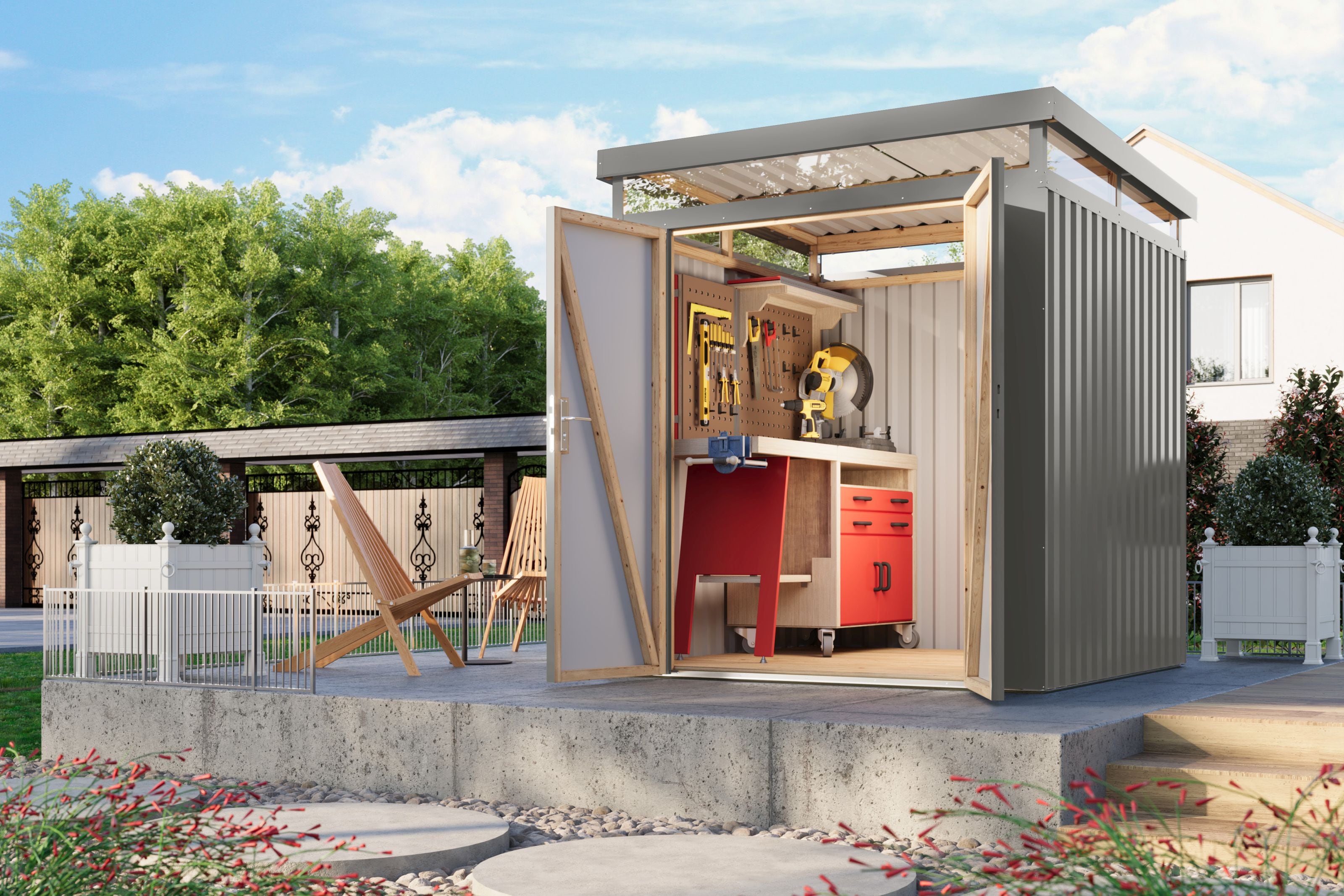 Metallger&auml;tehaus Boldmere XXL im Set mit Anbaudach 2 m - Bild 1