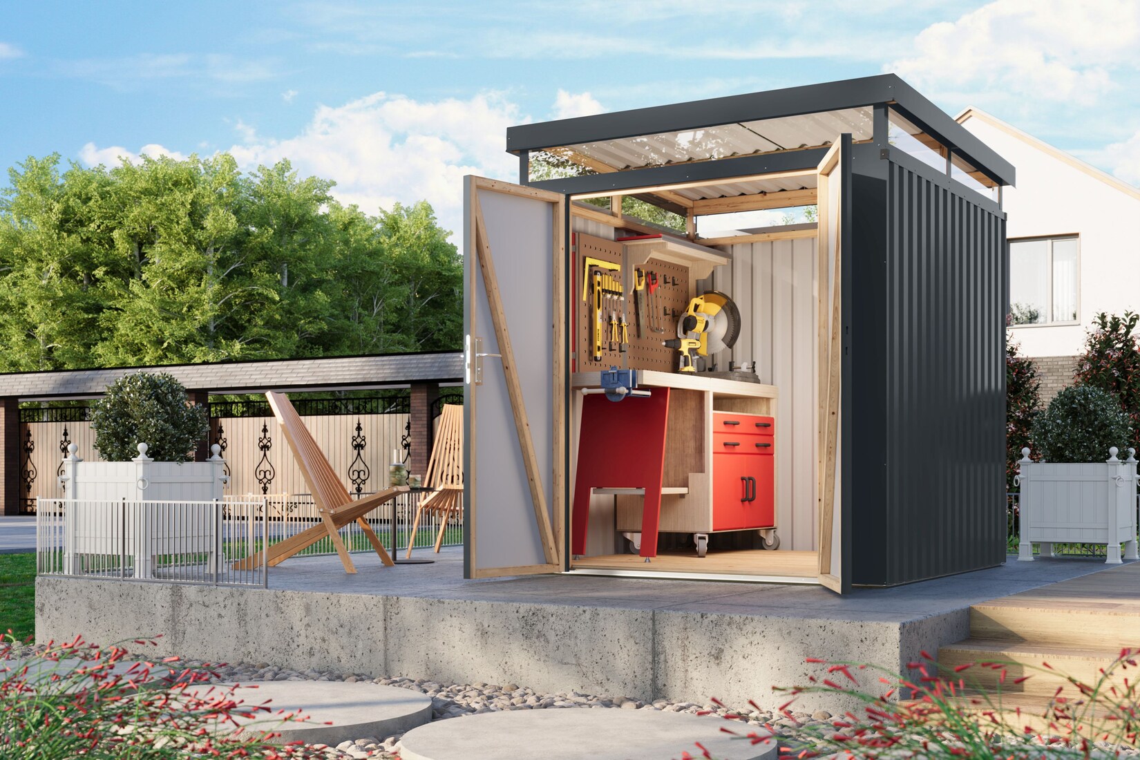 Metallgerätehaus Boldmere XXL im Set mit Anbaudach 2 m