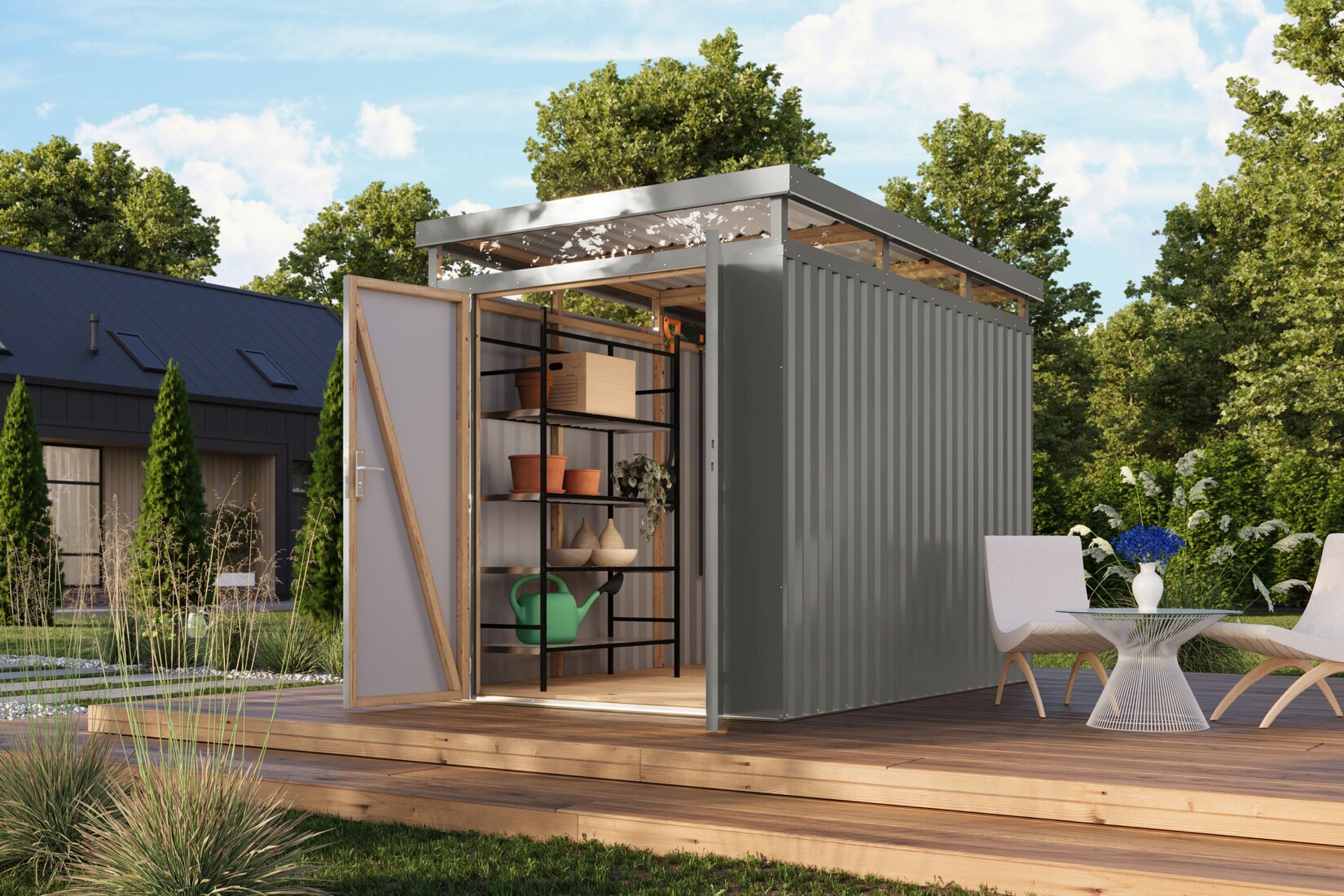 Metallgerätehaus Boldmere XXL im Set mit Anbaudach 2 m
