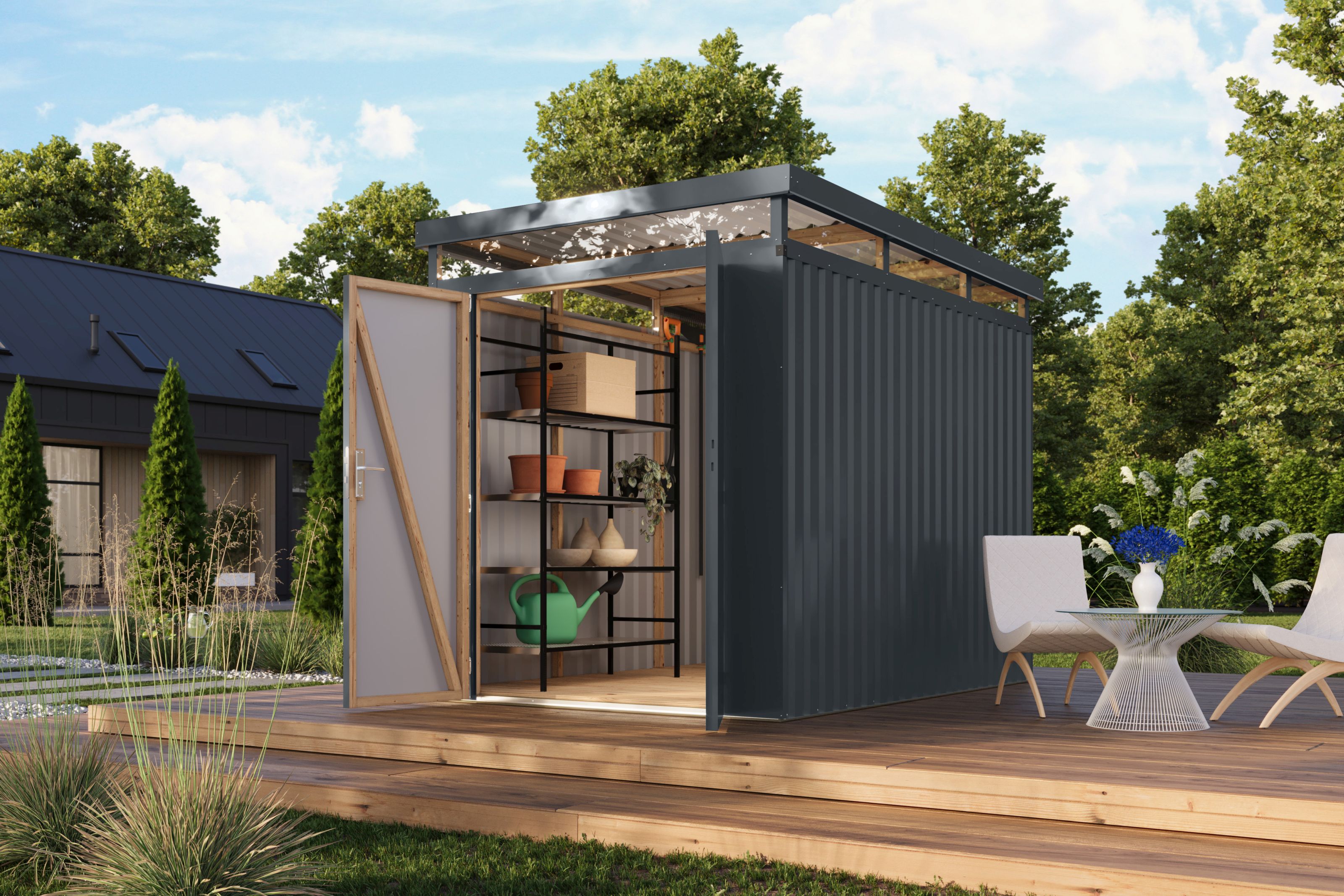 Metallger&auml;tehaus Boldmere XXL im Set mit Anbaudach 2 m - Bild 1