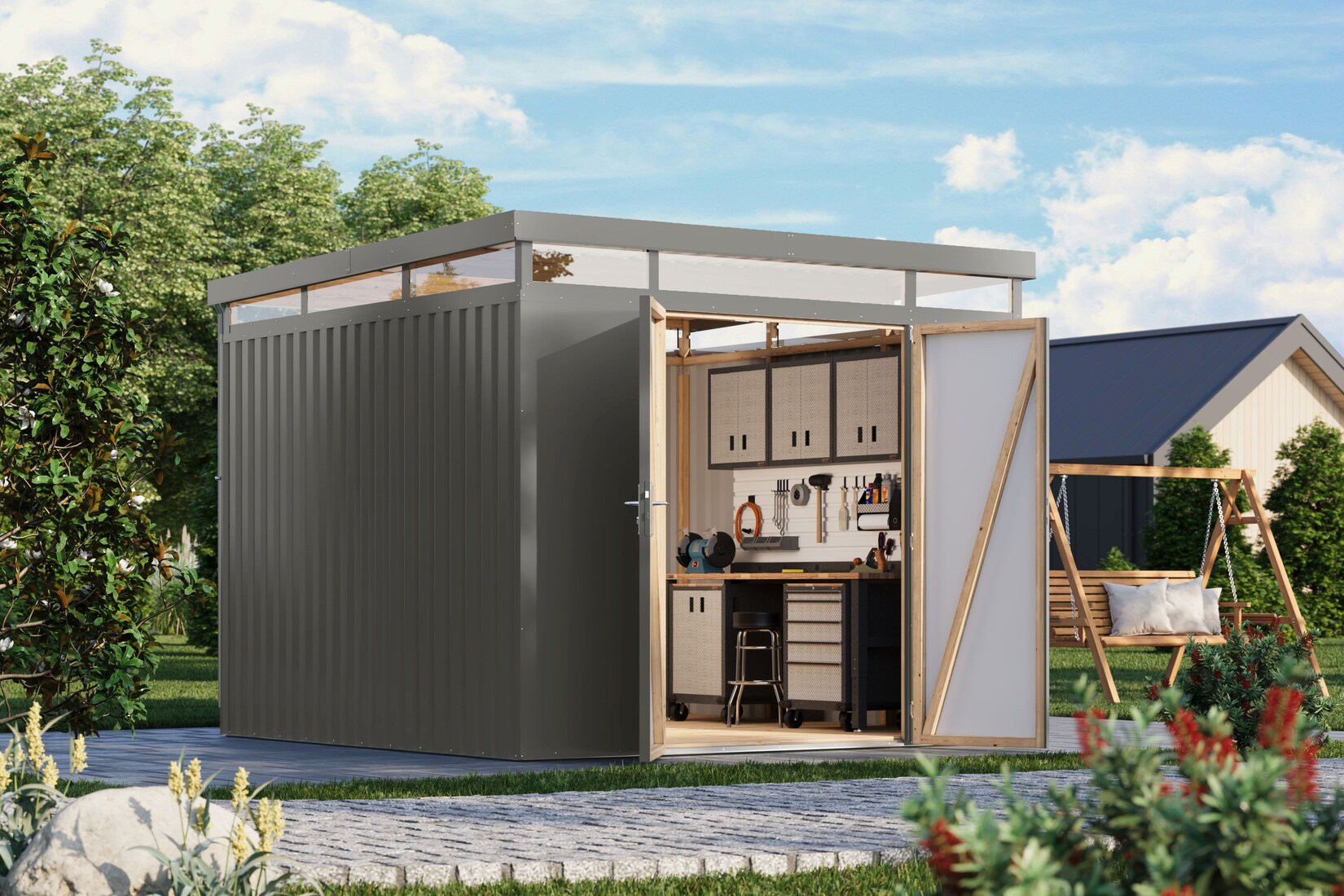 Metallgerätehaus Boldmere XXL im Set mit Anbaudach 2 m