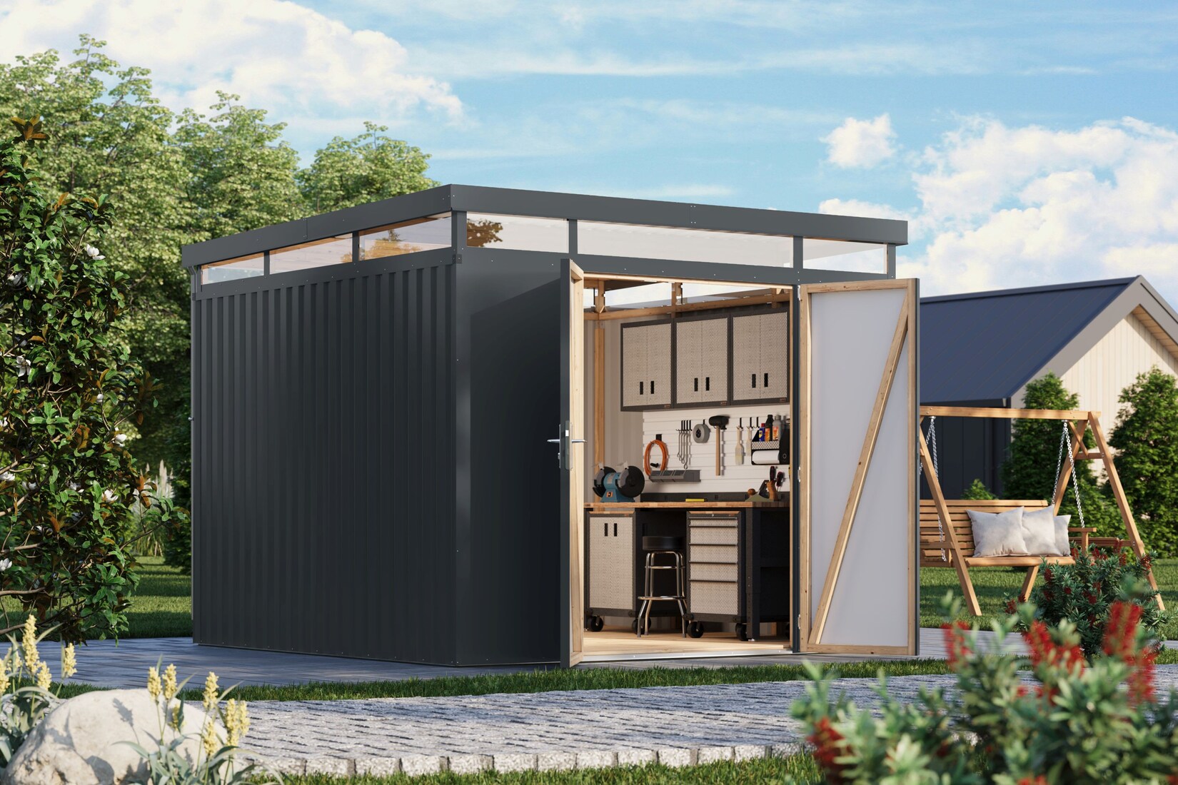 Metallgerätehaus Boldmere XXL im Set mit Anbaudach 2 m