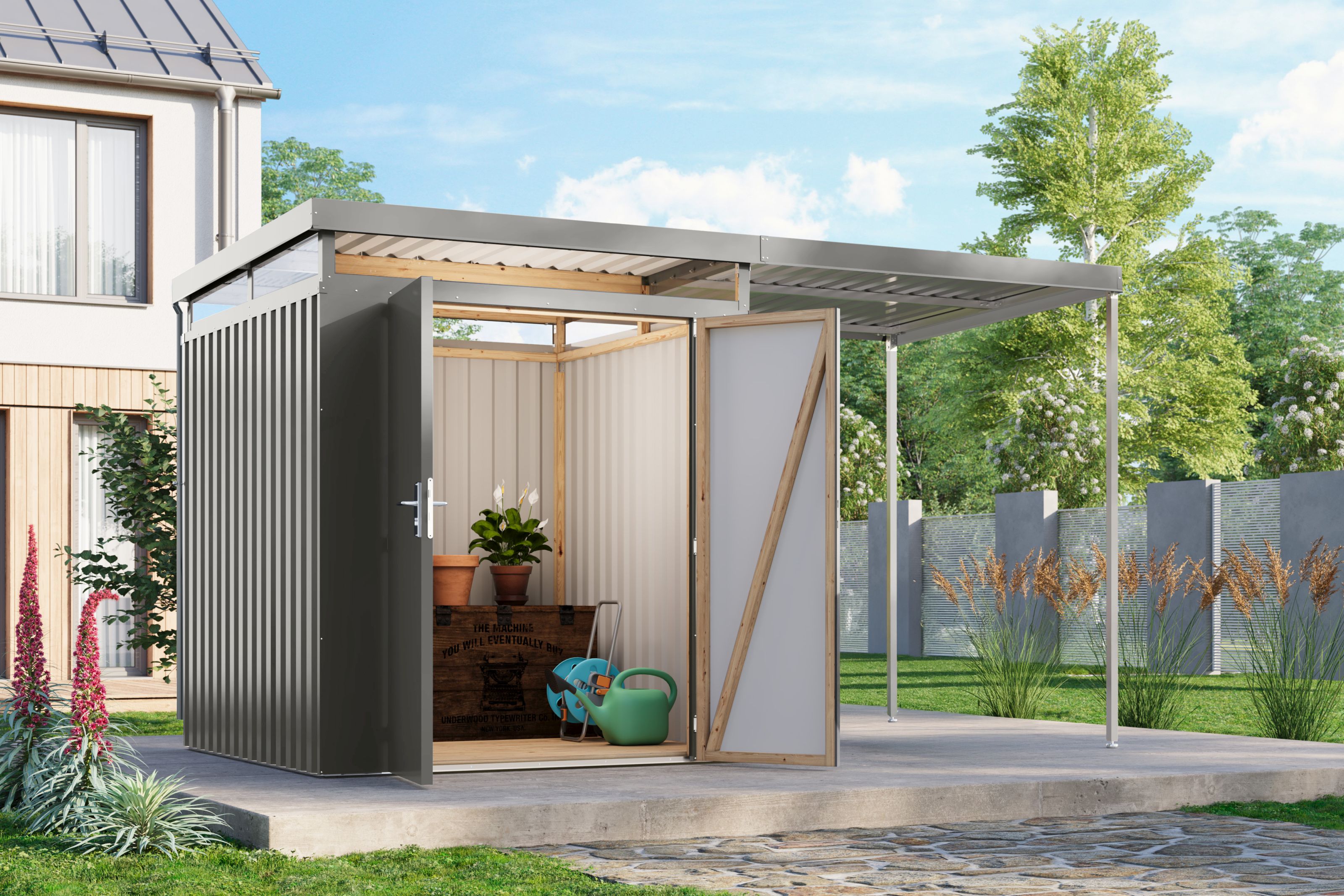 Metallger&auml;tehaus Boldmere XXL im Set mit Anbaudach 2 m - Bild 1