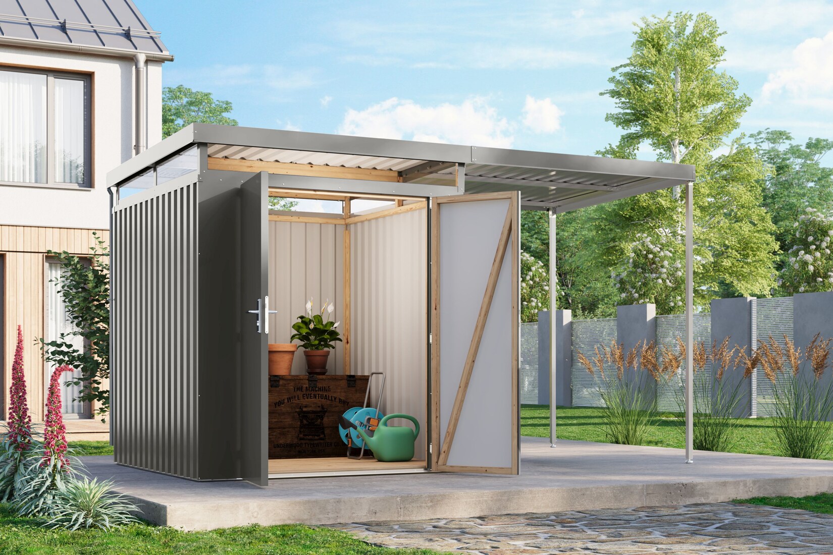 Metallgerätehaus Boldmere XXL im Set mit Anbaudach 2 m