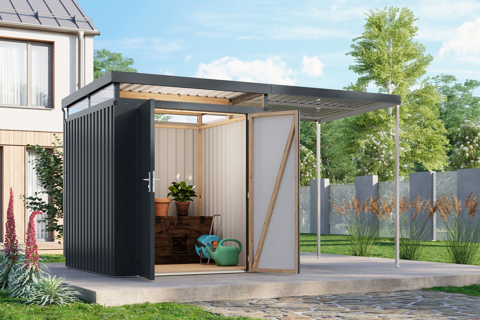 Metallgerätehaus Boldmere XXL im Set mit Anbaudach 2 m