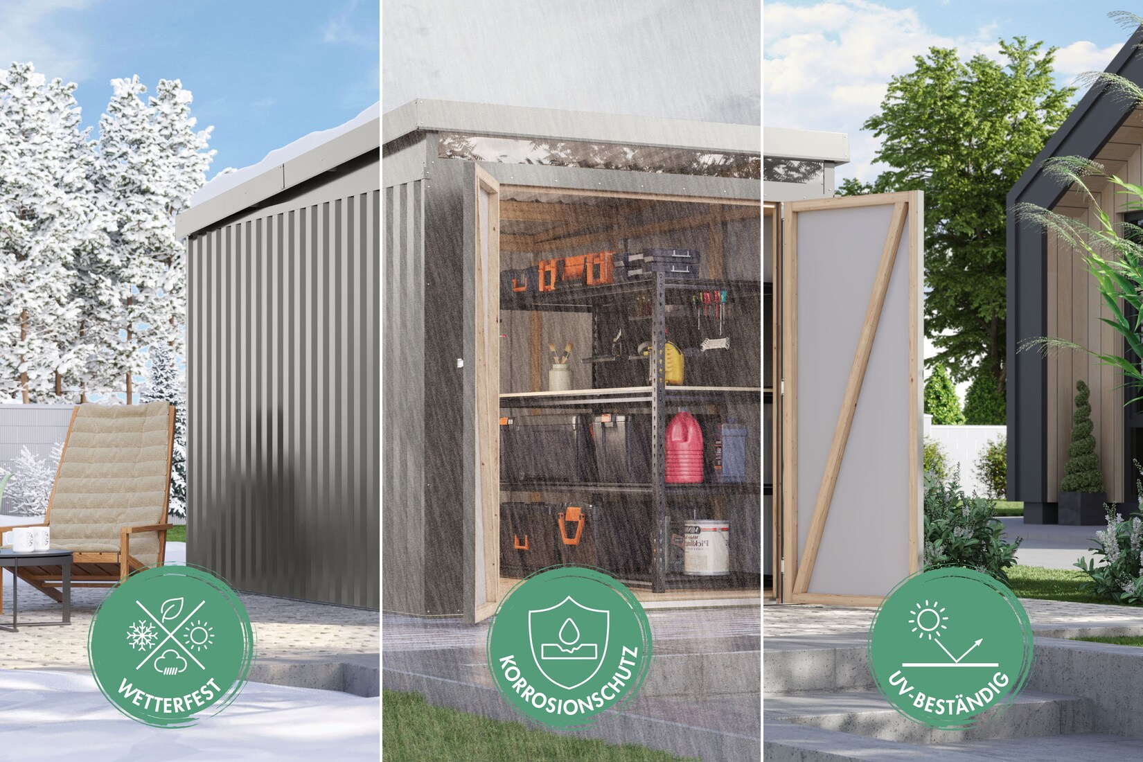 Metallgerätehaus Boldmere XXL im Set mit Anbaudach 2 m