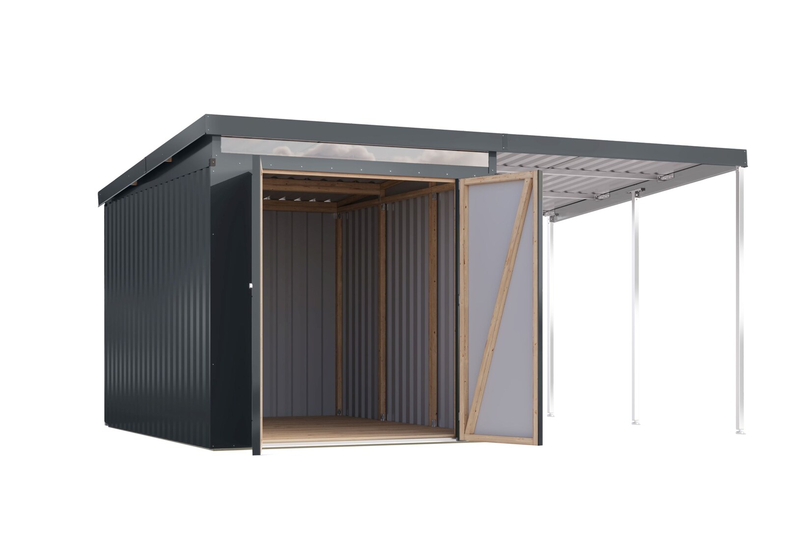 Metallgerätehaus Saltley XXL im Set mit Anbaudach 2 m