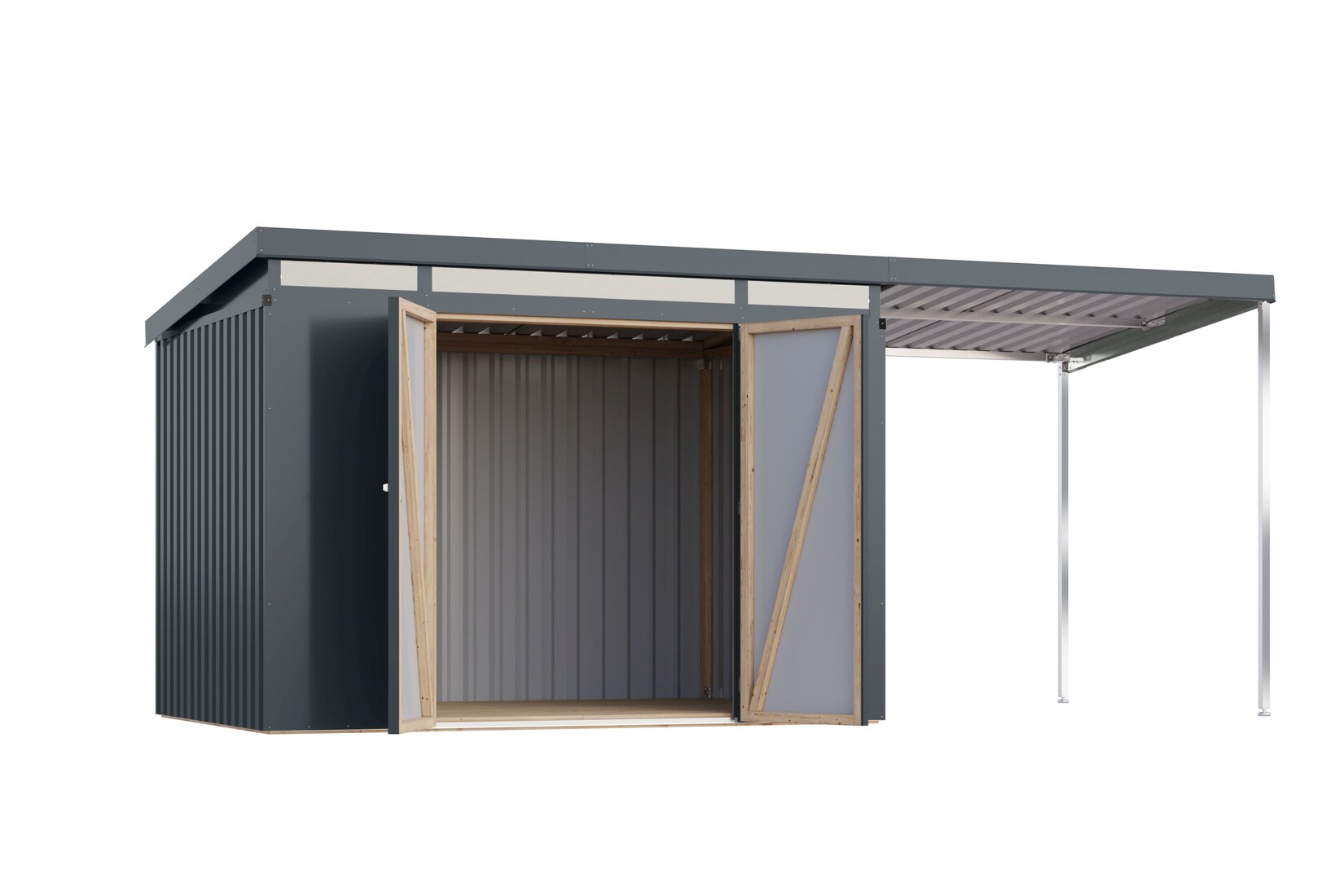 Metallgerätehaus Saltley XXL im Set mit Anbaudach 2 m