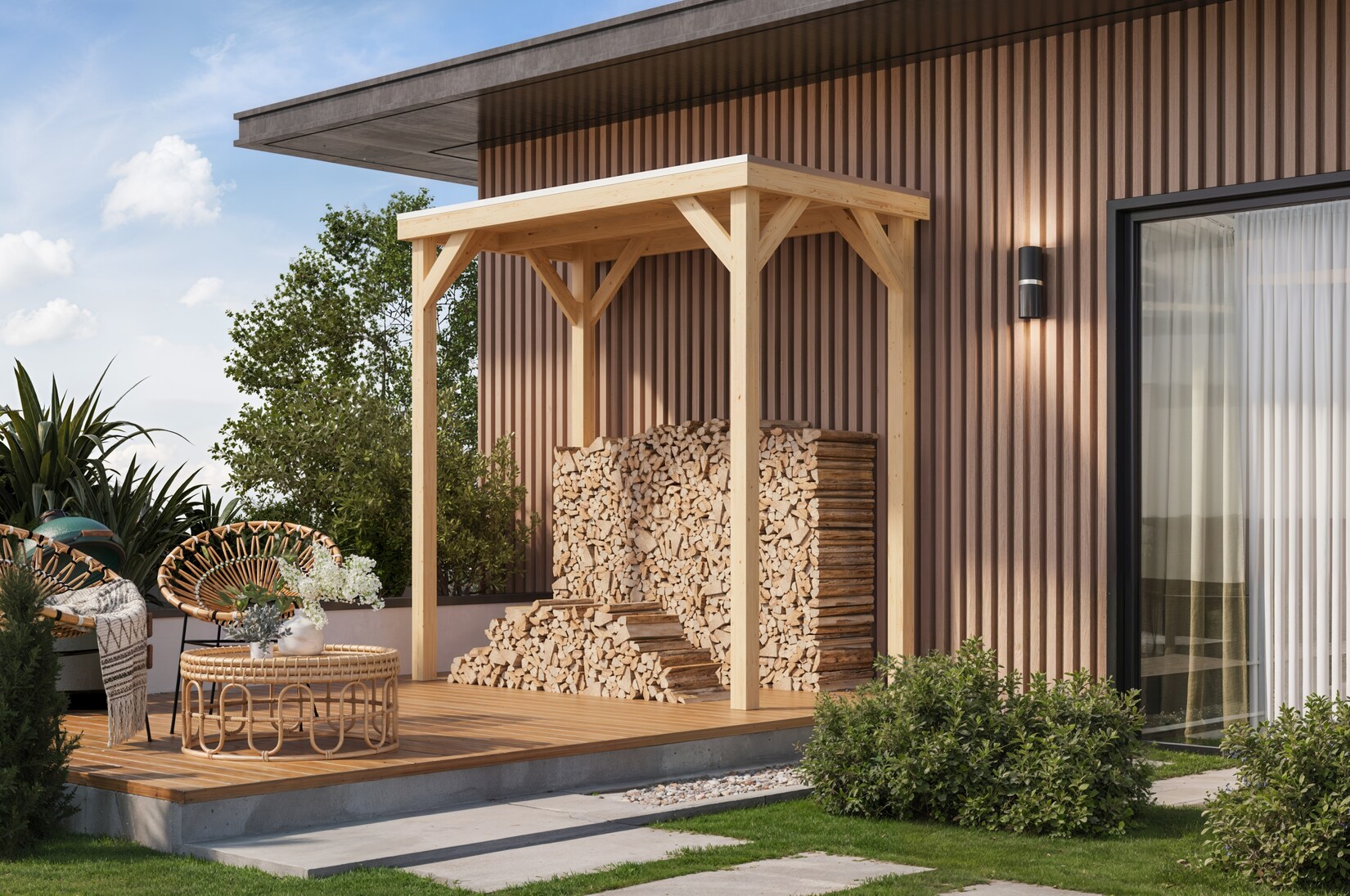 Karibu Grillunterstand Rocky Pavillon halb