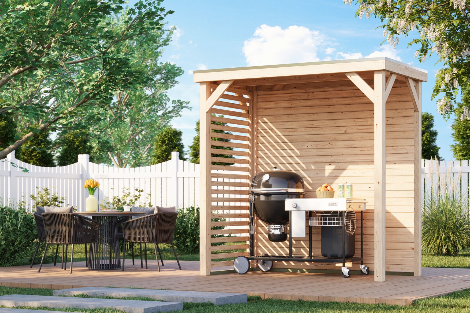 Karibu Grillunterstand Rocky Pavillon halb SET 1