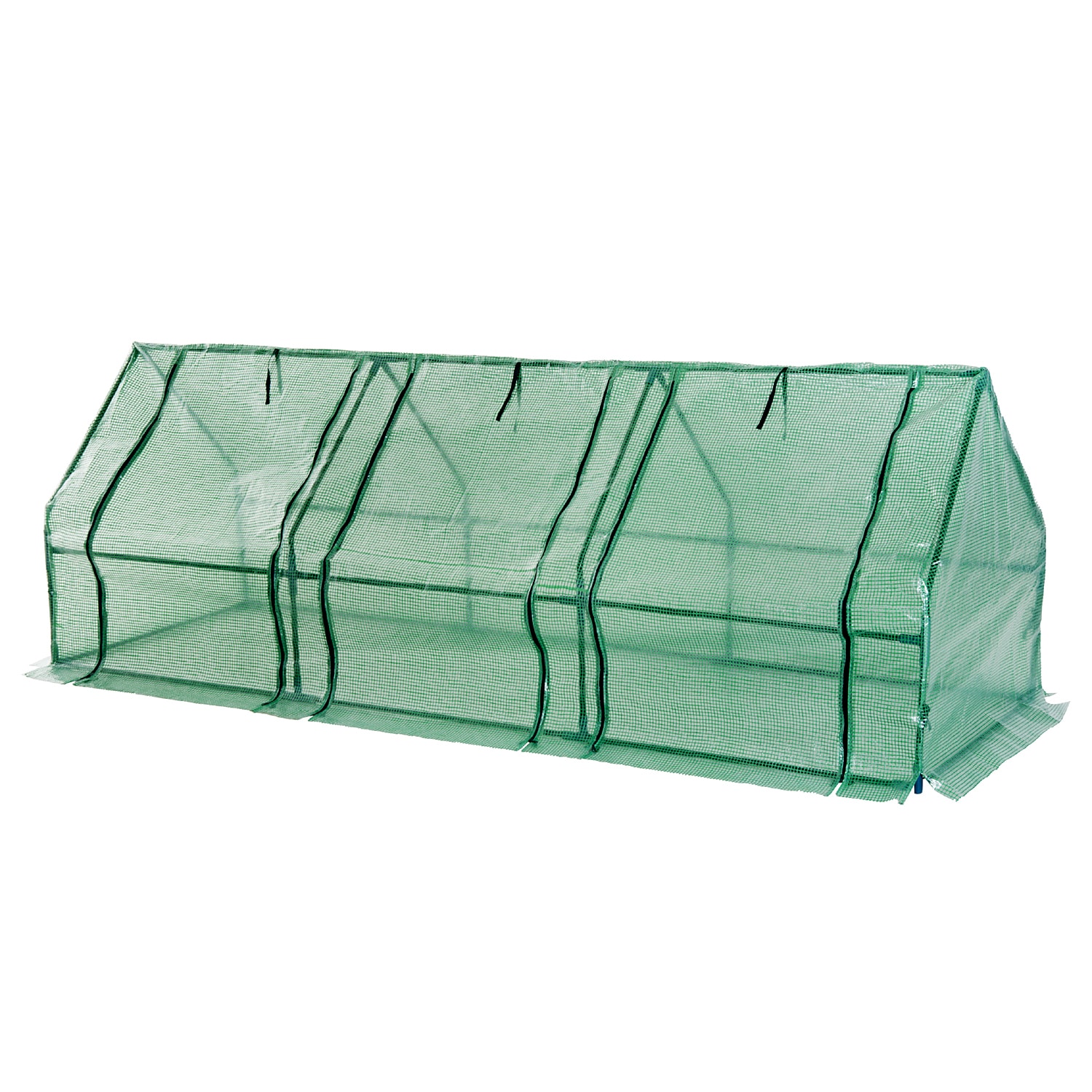 Outsunny Gewächshaus mit 3 seitlichen Rolltüren grün transparent 270 x 90 x 90 cm (LxBxH)