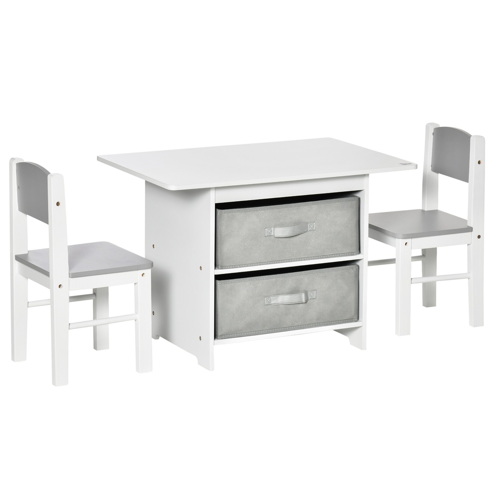 HOMCOM Kindersitzgruppe mit 2 Stühlen und Tisch mit Schubladen bunt 71L x 48B x 49H cm