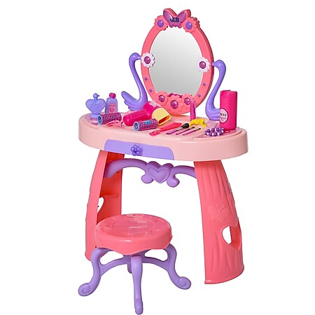 HOMCOM Kinderschminktisch mit Hocker rosa 49,5 x 23,5 x 69,5 cm (BxTxH) | Schöhnheitsstudio für Mädchen Kinder Frisiertisch - Bild 1