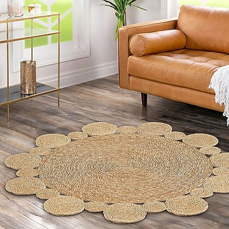 HOMCOM Teppich aus Naturfasern natur 130 x 130 x 0,5 cm | teppich baumwolle webteppich flachgewebe - Bild 1