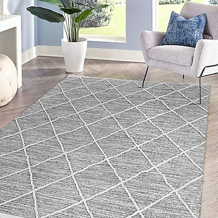 HOMCOM Baumwollteppich mit eingewebtem Muster grau 140 x 70 x 0,7 cm | teppich baumwolle webteppich flachgewebe - Bild 1
