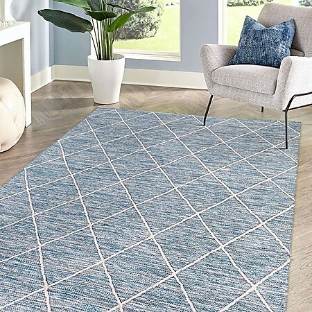 HOMCOM Baumwollteppich mit eingewebtem Muster blau 140 x 70 x 0,7 cm | teppich baumwolle webteppich flachgewebe - Bild 1