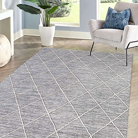 HOMCOM Baumwollteppich mit eingewebtem Muster grau 200 x 140 x 0,7 cm | teppich baumwolle webteppich flachgewebe - Bild 1