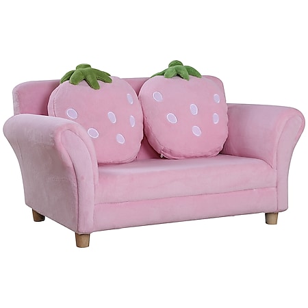 HOMCOM Kinder Erdbeersofa rosa, grün 90 x 50 x 43 cm (LxBxH) | Kindersessel Softsofa Kinderzimmer Sofa Sessel - Bild 1
