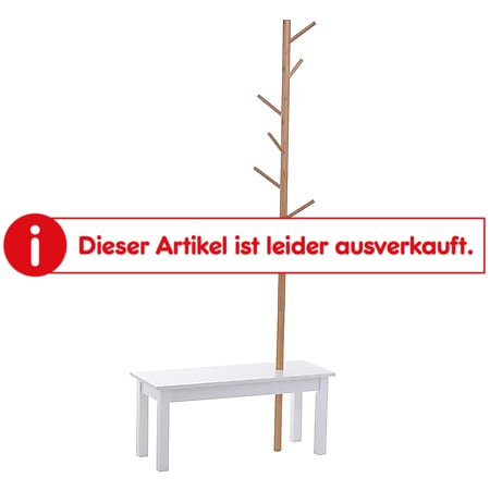 HOMCOM Garderobenständer mit Sitzbank weiß, natur 80 x 30 x 180 cm (LxBxH) | Kleiderständer Kleiderhaken Garderobe Baum-Design - Bild 1