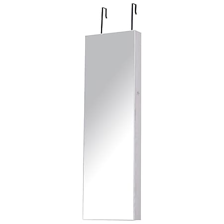 HOMCOM LED Schmuckschrank mit Spiegel hellgrau 37 x 10 x 120 cm (BxTxH) | Hängeschrank Spiegelschrank mit Wand-/ Türmontage - Bild 1
