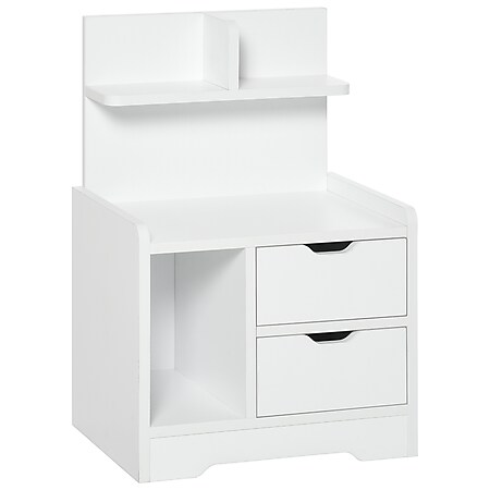 HOMCOM Beistelltisch mit 2 Schubladen weiß 40 x 30 x 60 cm (BxTxH) | Beistelltisch Nachttisch Couchtisch Kommode - Bild 1