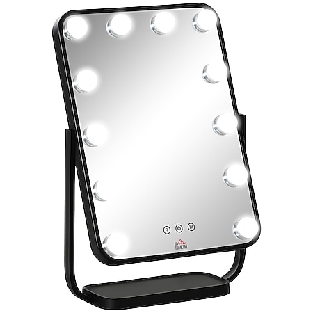 HOMCOM LED-Spiegel mit LED-Lampen schwarz 32,8L x 11B x 47,4H cm | schminkspiegel  hollywood makeup spiegel  schönheitsspiegel - Bild 1
