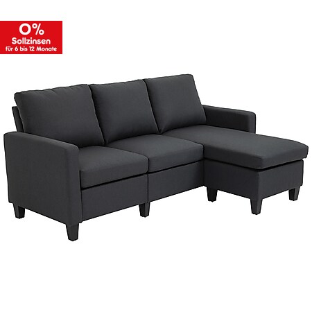 HOMCOM 3-Sitzer Sofa mit zwei Liegesesseln und einer Chaiselounge Dunkelgrau 197 x 139 x 91 cm (BxTxH) | Sitzmöbel Polstersofa Polstermöbel Couch Wohnzimmer - Bild 1